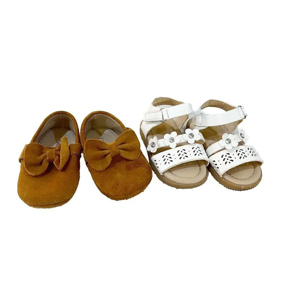 Belladia Baby Girls Brown White Sandals Shoes Felix Flora 4 Suede Mocassins - Picture 1 of 11